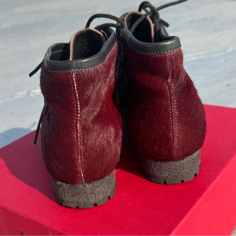 Punto Pigro COLLEGE 51 Burgundy Fur Lace-Up Boots – Size 39EU - Picture 4 of 7